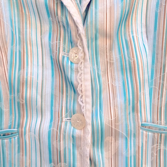 Covington Womens Blazer Jacket Size 14 Large Blue White Floral Stripe Lace Trim - Picture 6 of 12